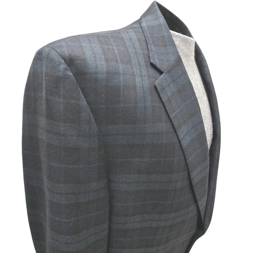 Vtg Chaps Men's 46R Holiday Tartan Plaid Green and Blue Blazer Suit Jacket NICE!